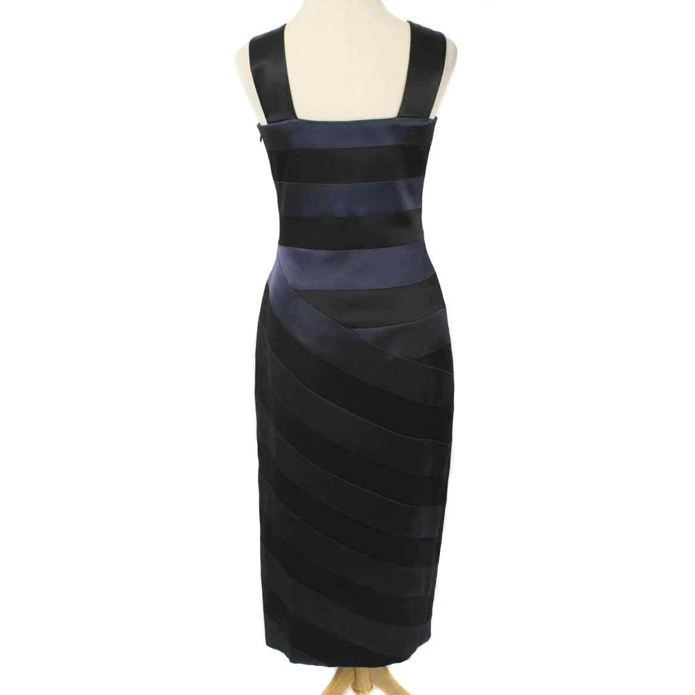 NITELINE Navy & Black Striped Long Satin Gown - Picture 3 of 5
